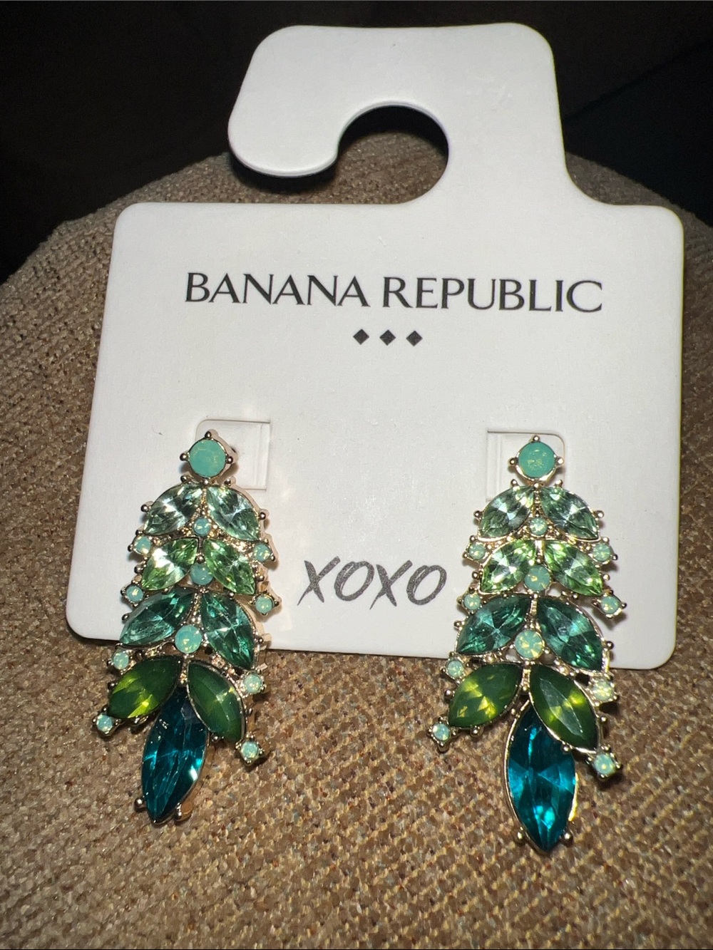 Banana Republic Teal and Emerald Crystal Cascade Earrings